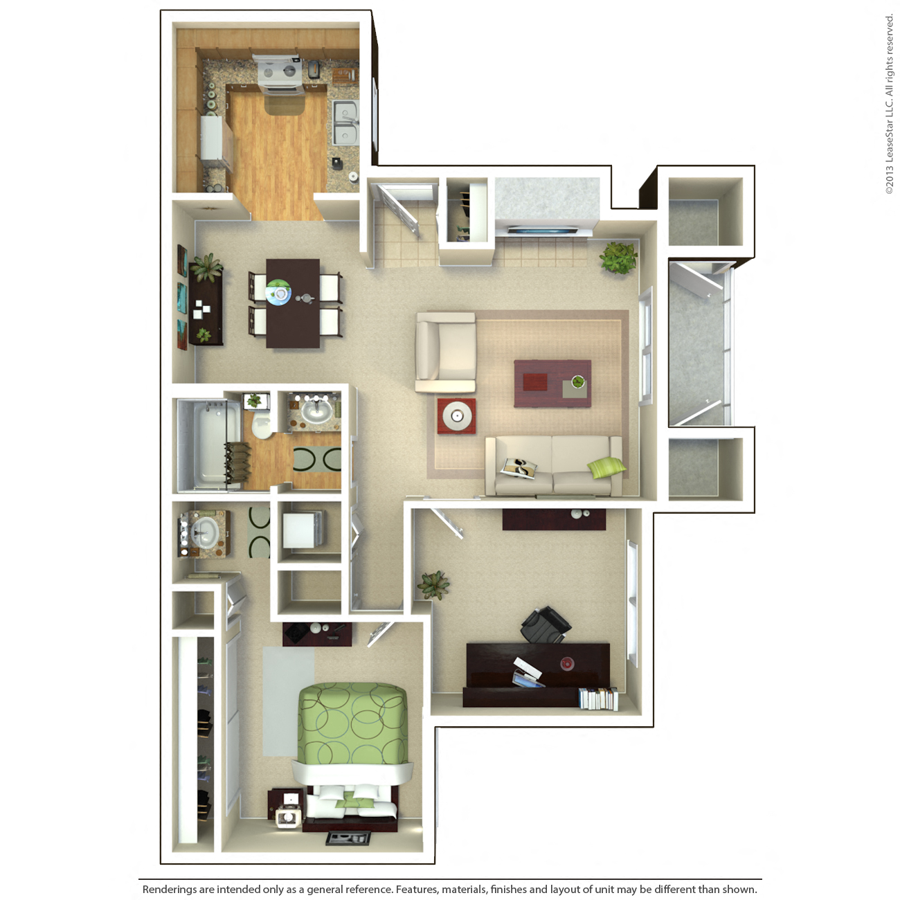 Floor plan for 1 bed, 1.3 baths, 840 sqft